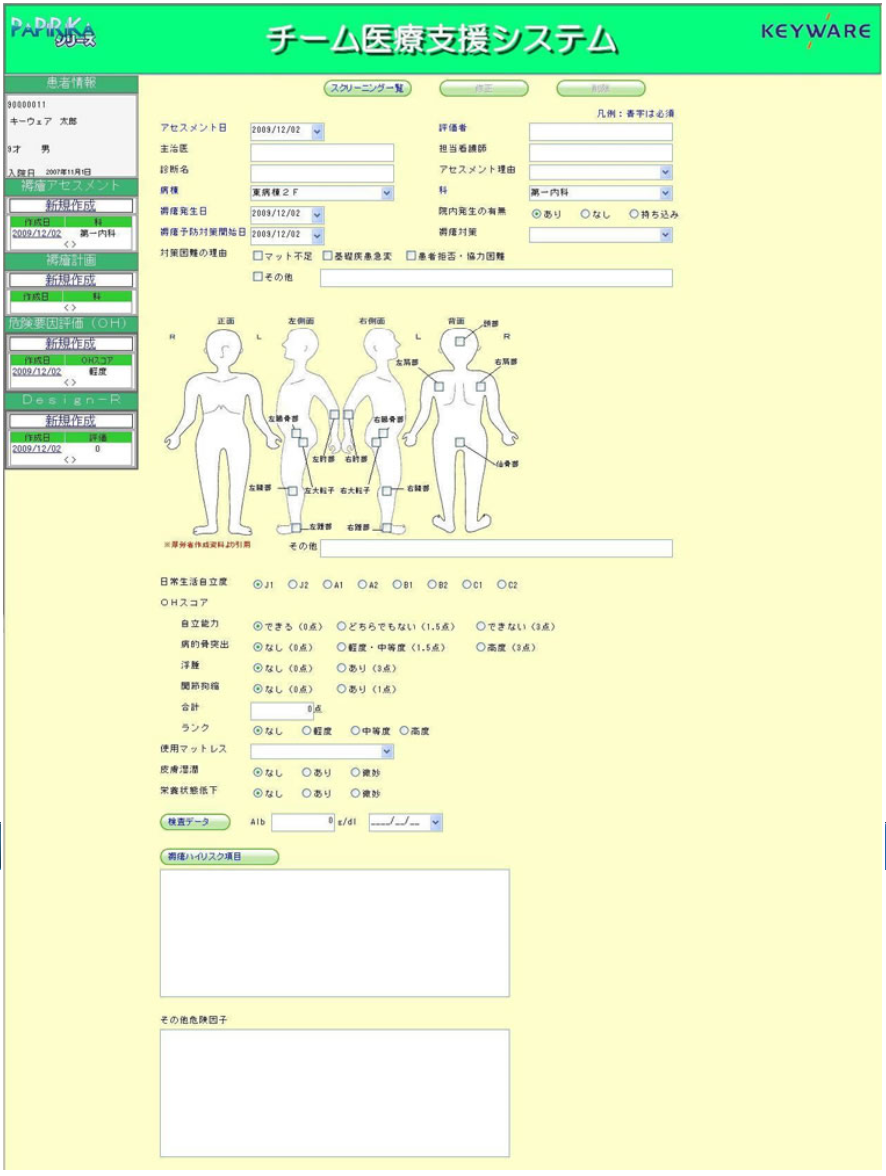 褥瘡回診入力画面